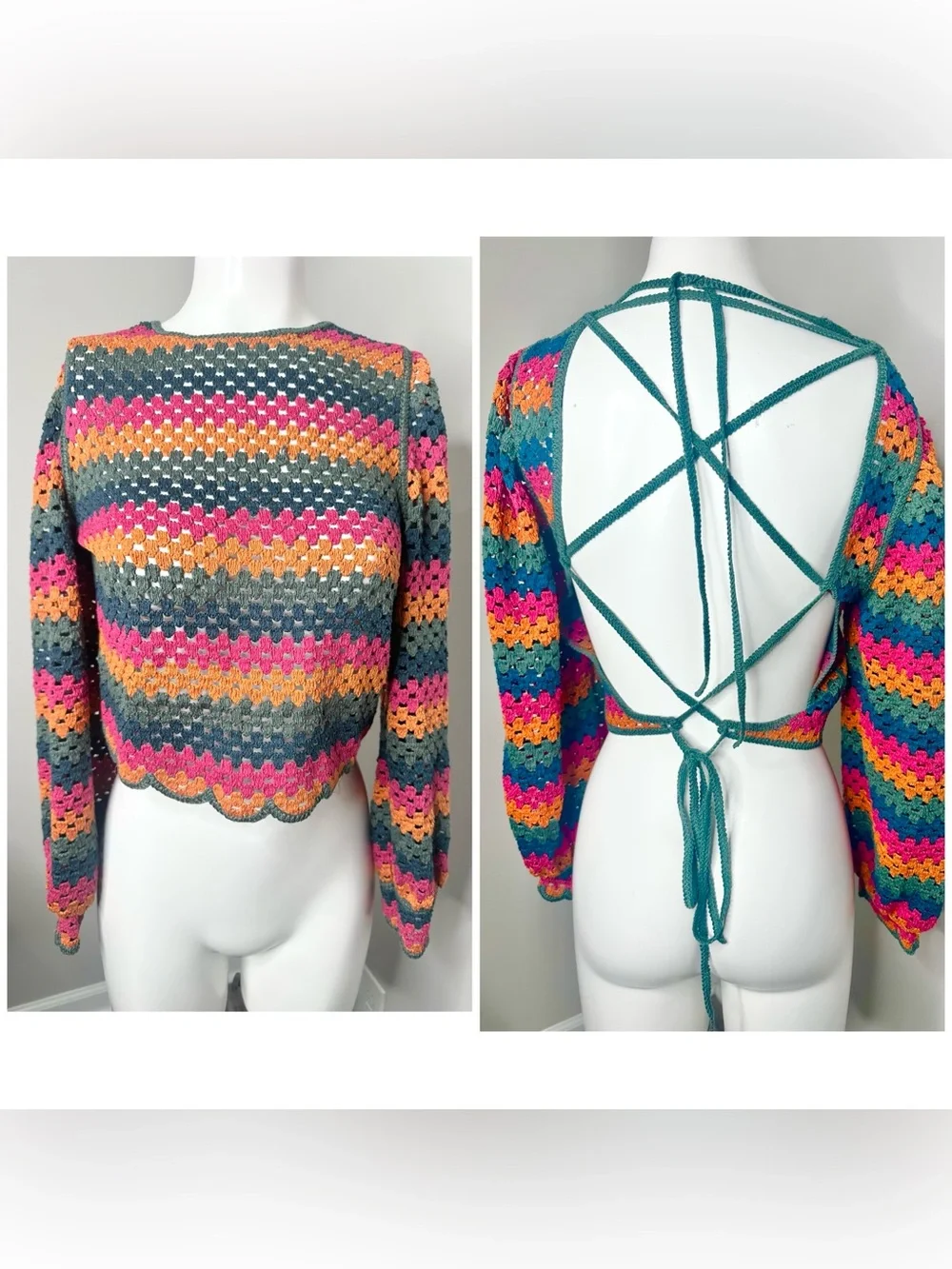 ZARA OPEN BACK CROCHET TOP- L -PRELOVED